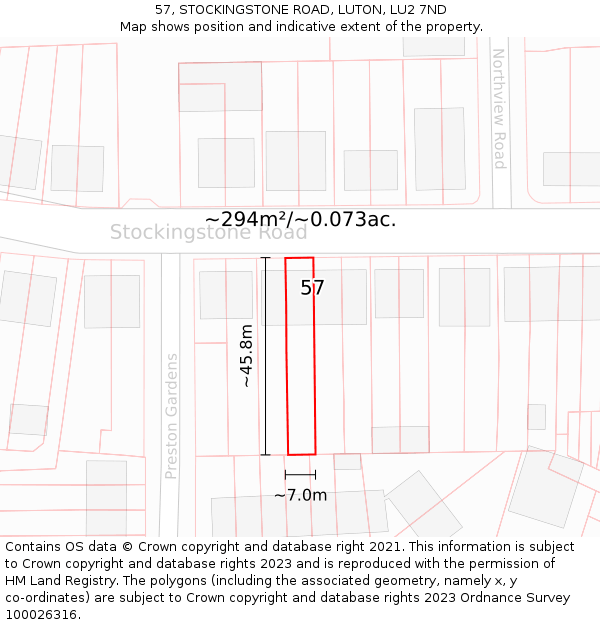 57, STOCKINGSTONE ROAD, LUTON, LU2 7ND: Plot and title map