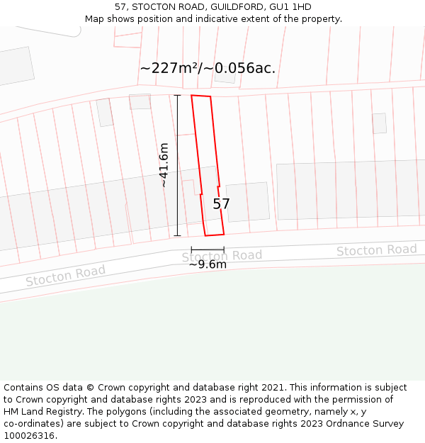 57, STOCTON ROAD, GUILDFORD, GU1 1HD: Plot and title map