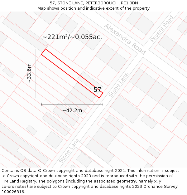 57, STONE LANE, PETERBOROUGH, PE1 3BN: Plot and title map