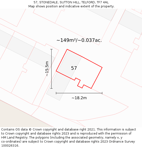 57, STONEDALE, SUTTON HILL, TELFORD, TF7 4AL: Plot and title map