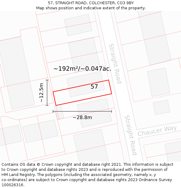 57, STRAIGHT ROAD, COLCHESTER, CO3 9BY: Plot and title map