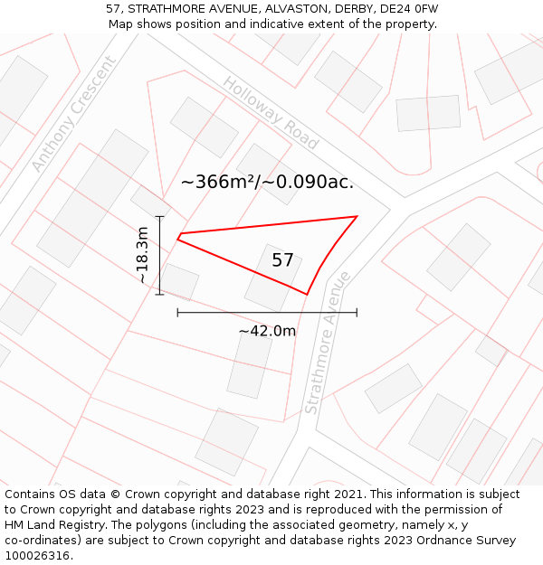 57, STRATHMORE AVENUE, ALVASTON, DERBY, DE24 0FW: Plot and title map