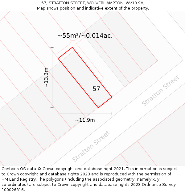 57, STRATTON STREET, WOLVERHAMPTON, WV10 9AJ: Plot and title map