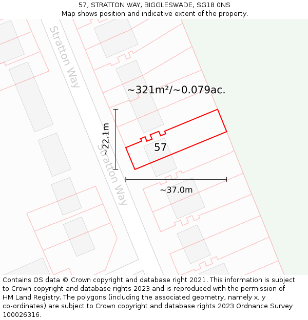 57, STRATTON WAY, BIGGLESWADE, SG18 0NS: Plot and title map