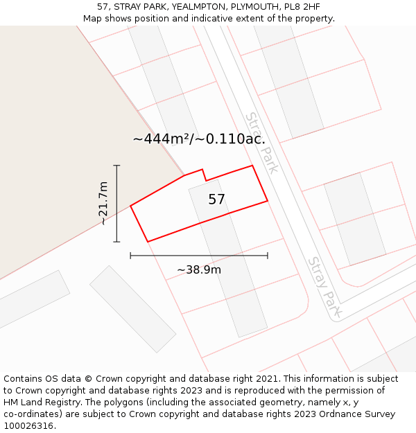 57, STRAY PARK, YEALMPTON, PLYMOUTH, PL8 2HF: Plot and title map