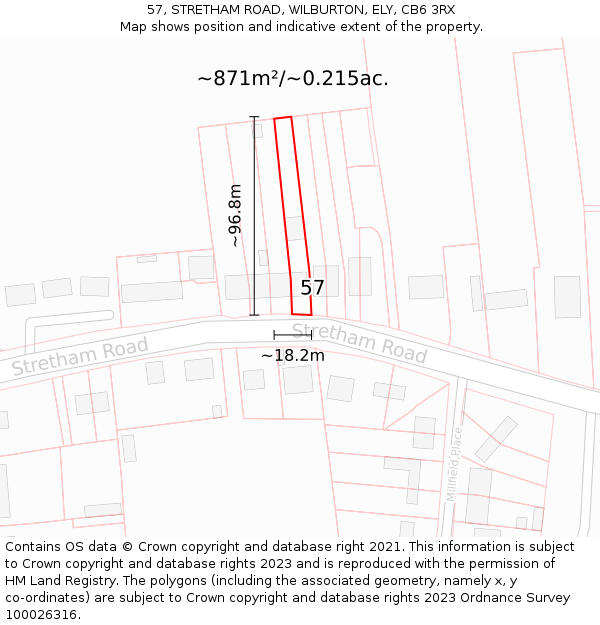 57, STRETHAM ROAD, WILBURTON, ELY, CB6 3RX: Plot and title map