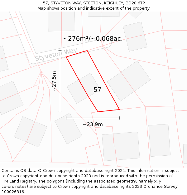 57, STYVETON WAY, STEETON, KEIGHLEY, BD20 6TP: Plot and title map