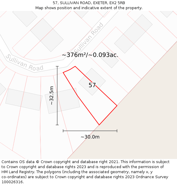 57, SULLIVAN ROAD, EXETER, EX2 5RB: Plot and title map