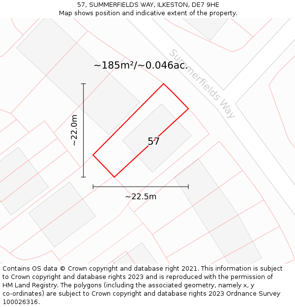 57, SUMMERFIELDS WAY, ILKESTON, DE7 9HE: Plot and title map