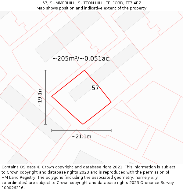 57, SUMMERHILL, SUTTON HILL, TELFORD, TF7 4EZ: Plot and title map