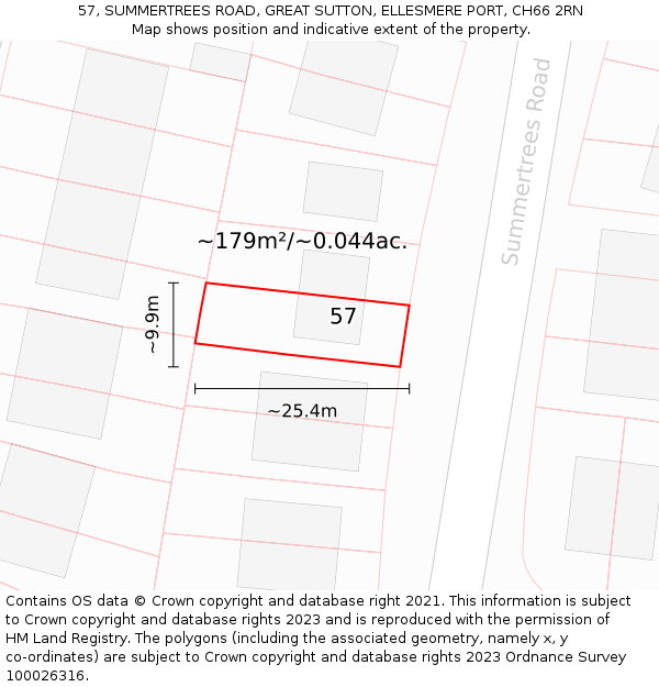 57, SUMMERTREES ROAD, GREAT SUTTON, ELLESMERE PORT, CH66 2RN: Plot and title map