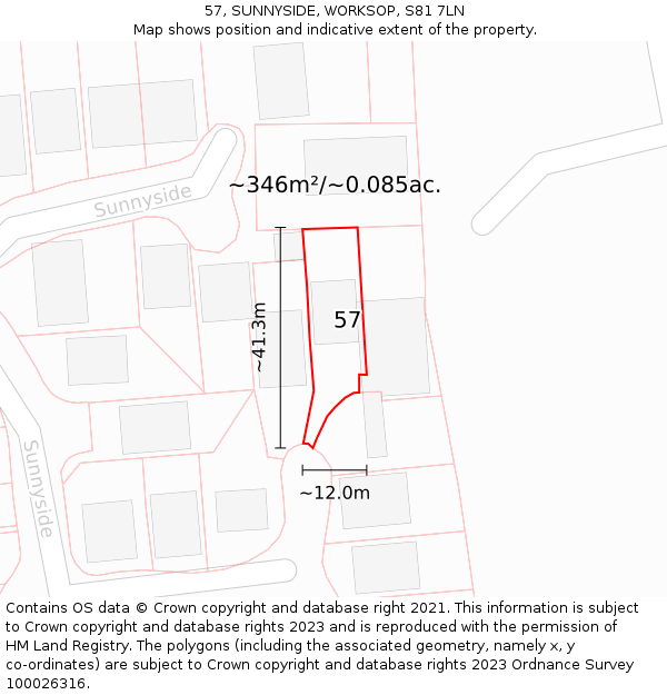 57, SUNNYSIDE, WORKSOP, S81 7LN: Plot and title map