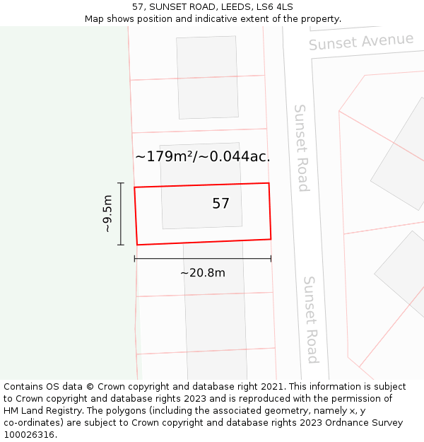 57, SUNSET ROAD, LEEDS, LS6 4LS: Plot and title map