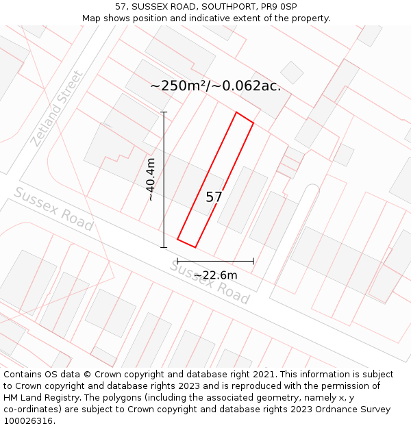 57, SUSSEX ROAD, SOUTHPORT, PR9 0SP: Plot and title map