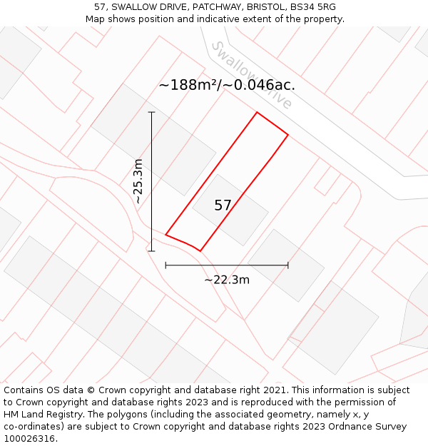 57, SWALLOW DRIVE, PATCHWAY, BRISTOL, BS34 5RG: Plot and title map