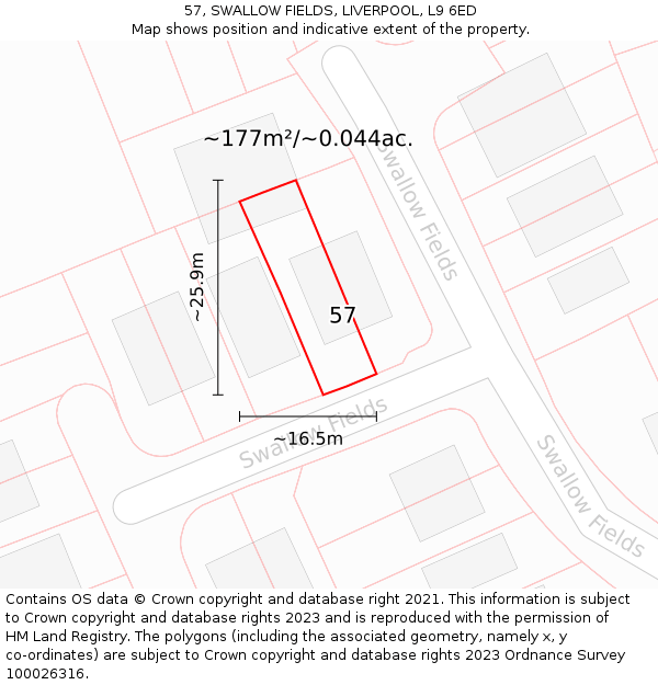 57, SWALLOW FIELDS, LIVERPOOL, L9 6ED: Plot and title map