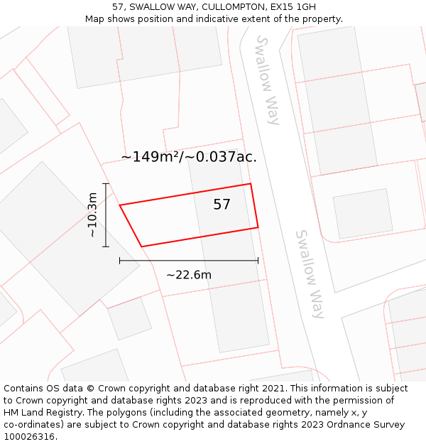 57, SWALLOW WAY, CULLOMPTON, EX15 1GH: Plot and title map