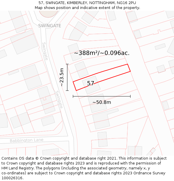 57, SWINGATE, KIMBERLEY, NOTTINGHAM, NG16 2PU: Plot and title map