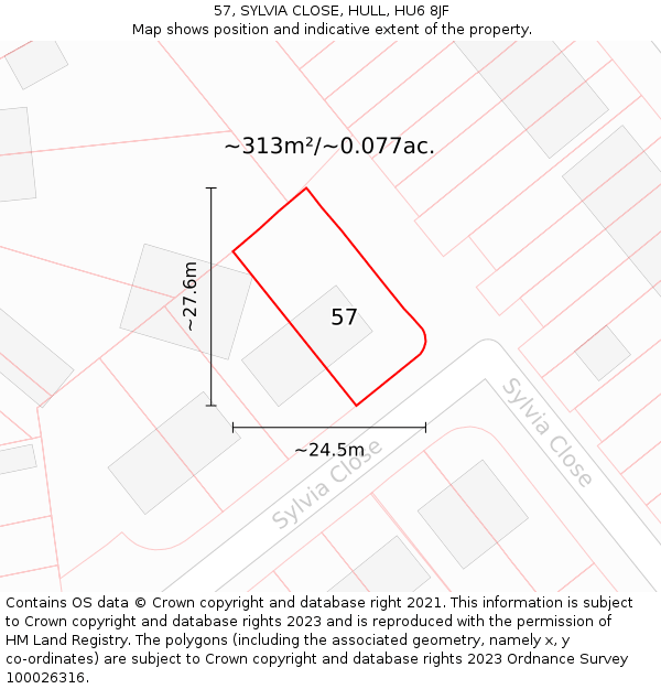 57, SYLVIA CLOSE, HULL, HU6 8JF: Plot and title map