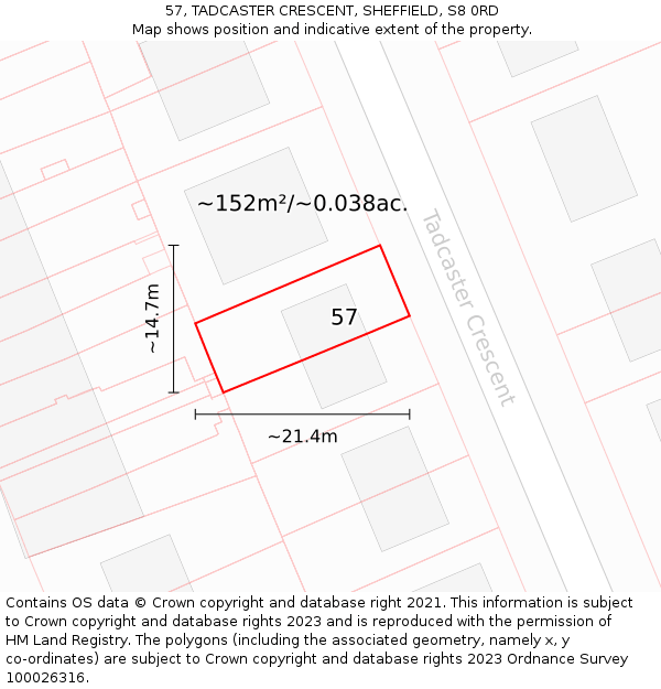 57, TADCASTER CRESCENT, SHEFFIELD, S8 0RD: Plot and title map