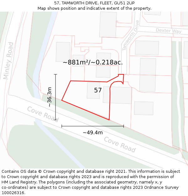 57, TAMWORTH DRIVE, FLEET, GU51 2UP: Plot and title map