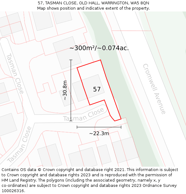 57, TASMAN CLOSE, OLD HALL, WARRINGTON, WA5 8QN: Plot and title map