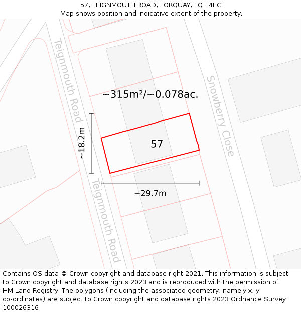 57, TEIGNMOUTH ROAD, TORQUAY, TQ1 4EG: Plot and title map