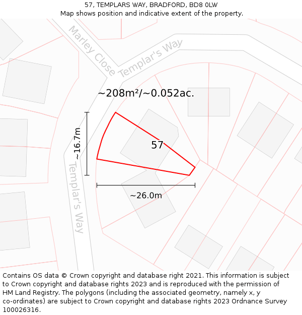 57, TEMPLARS WAY, BRADFORD, BD8 0LW: Plot and title map