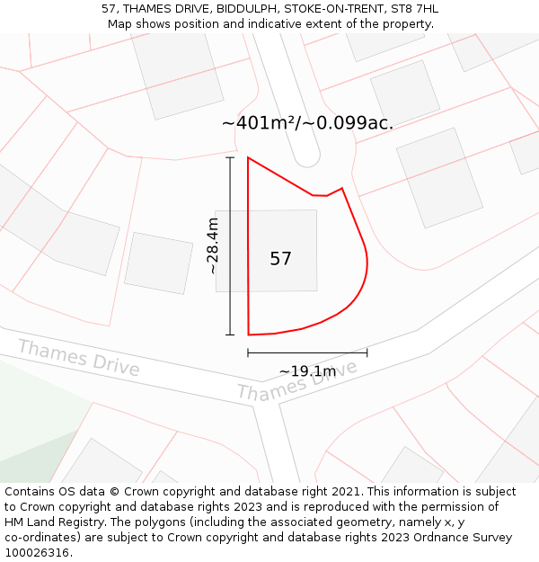57, THAMES DRIVE, BIDDULPH, STOKE-ON-TRENT, ST8 7HL: Plot and title map