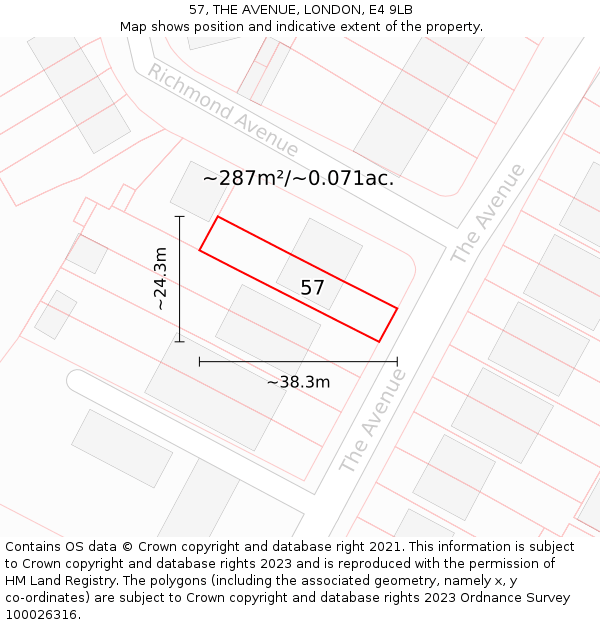 57, THE AVENUE, LONDON, E4 9LB: Plot and title map