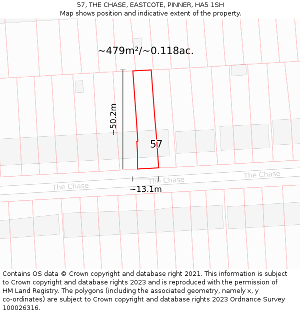 57, THE CHASE, EASTCOTE, PINNER, HA5 1SH: Plot and title map