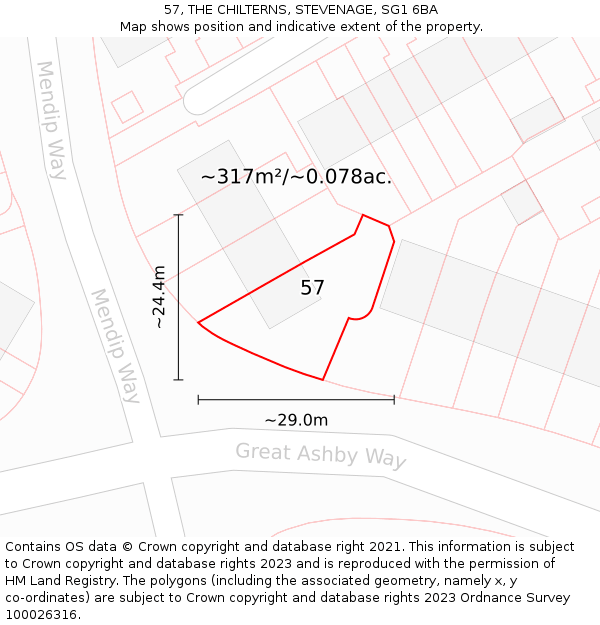57, THE CHILTERNS, STEVENAGE, SG1 6BA: Plot and title map