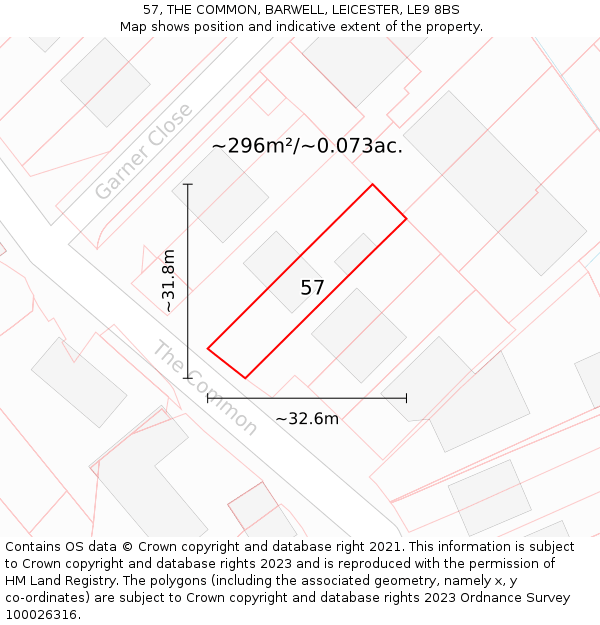 57, THE COMMON, BARWELL, LEICESTER, LE9 8BS: Plot and title map