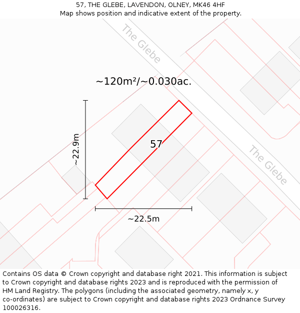 57, THE GLEBE, LAVENDON, OLNEY, MK46 4HF: Plot and title map