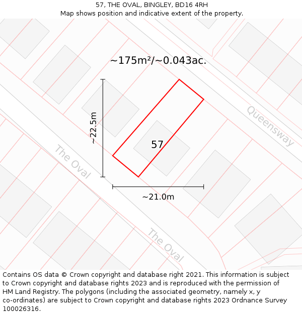 57, THE OVAL, BINGLEY, BD16 4RH: Plot and title map