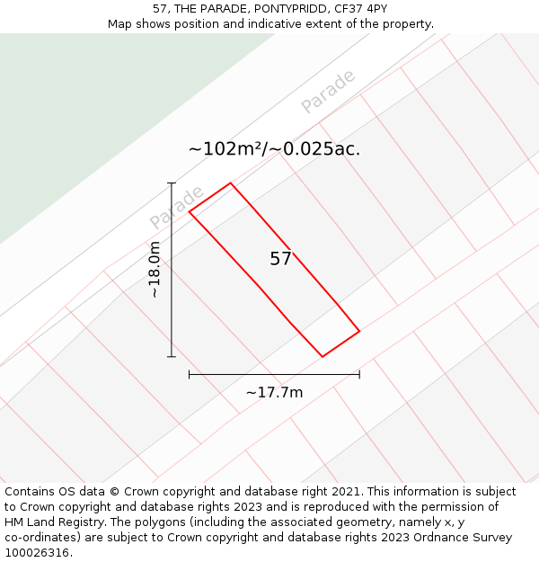 57, THE PARADE, PONTYPRIDD, CF37 4PY: Plot and title map