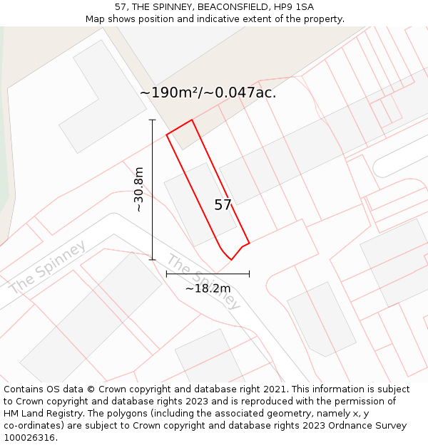 57, THE SPINNEY, BEACONSFIELD, HP9 1SA: Plot and title map