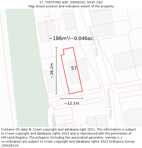 57, THETFORD WAY, SWINDON, SN25 1WZ: Plot and title map