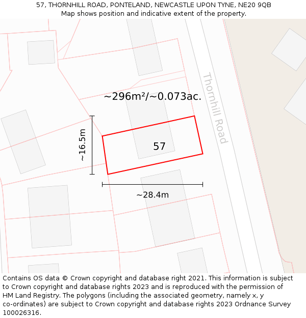 57, THORNHILL ROAD, PONTELAND, NEWCASTLE UPON TYNE, NE20 9QB: Plot and title map