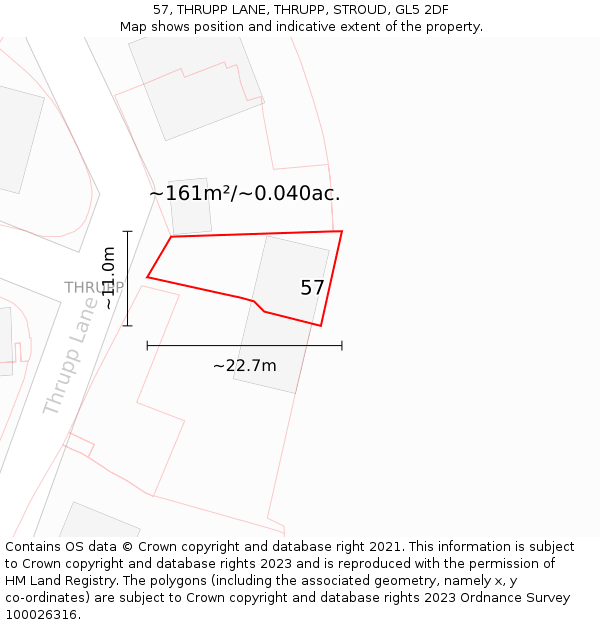 57, THRUPP LANE, THRUPP, STROUD, GL5 2DF: Plot and title map