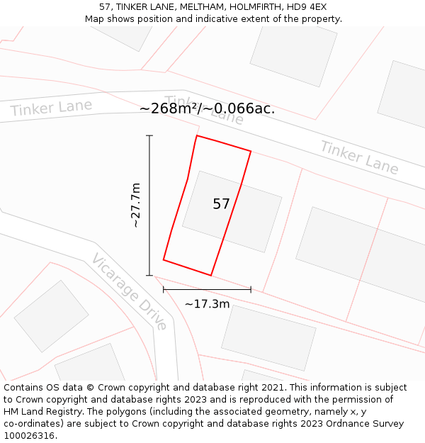 57, TINKER LANE, MELTHAM, HOLMFIRTH, HD9 4EX: Plot and title map
