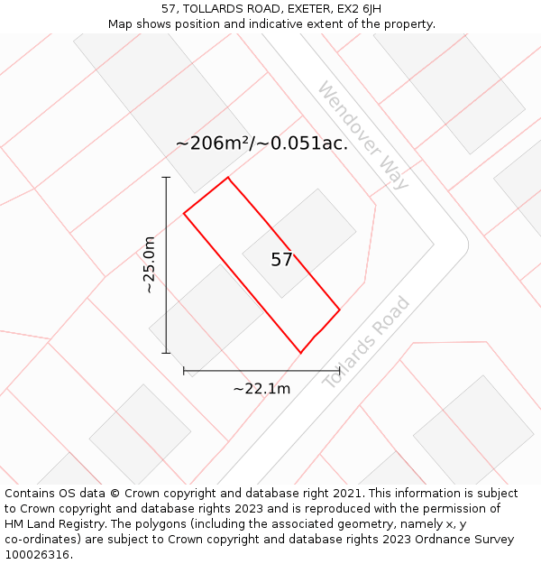 57, TOLLARDS ROAD, EXETER, EX2 6JH: Plot and title map