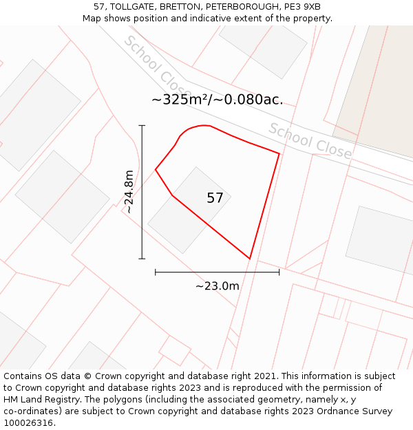 57, TOLLGATE, BRETTON, PETERBOROUGH, PE3 9XB: Plot and title map