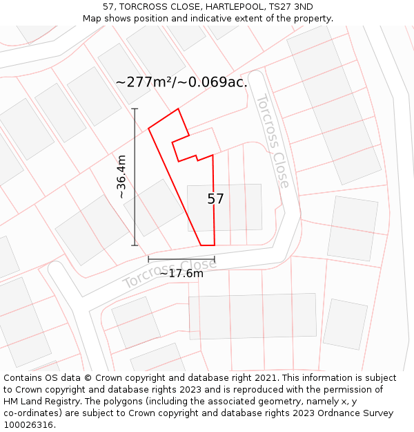 57, TORCROSS CLOSE, HARTLEPOOL, TS27 3ND: Plot and title map