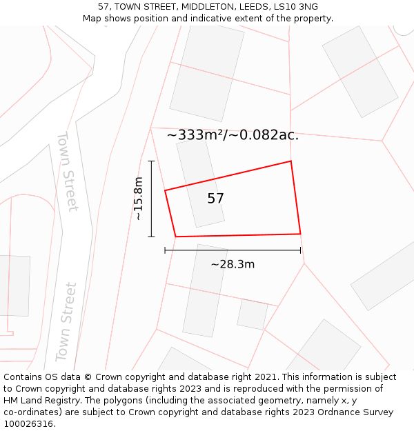 57, TOWN STREET, MIDDLETON, LEEDS, LS10 3NG: Plot and title map