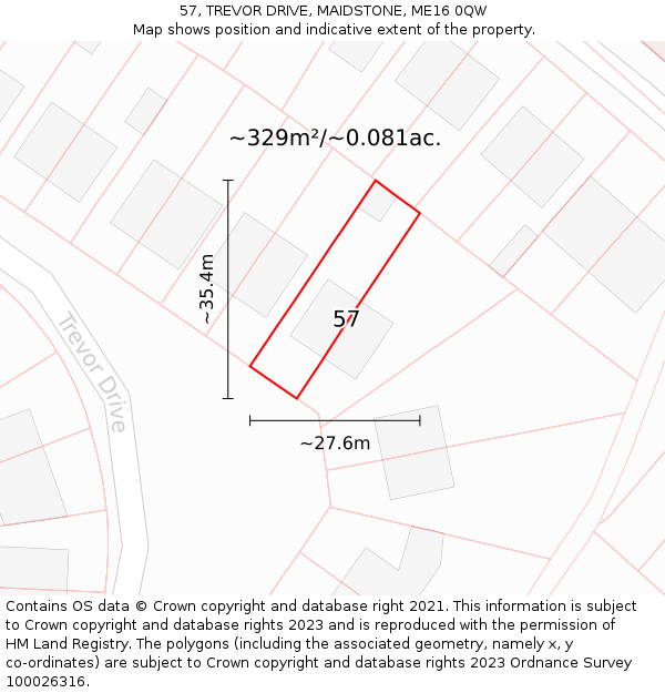 57, TREVOR DRIVE, MAIDSTONE, ME16 0QW: Plot and title map