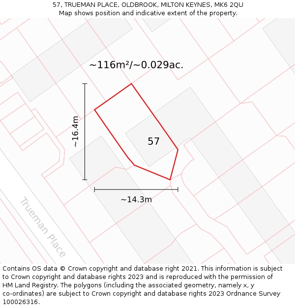 57, TRUEMAN PLACE, OLDBROOK, MILTON KEYNES, MK6 2QU: Plot and title map