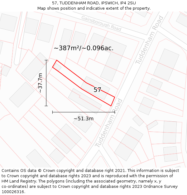 57, TUDDENHAM ROAD, IPSWICH, IP4 2SU: Plot and title map