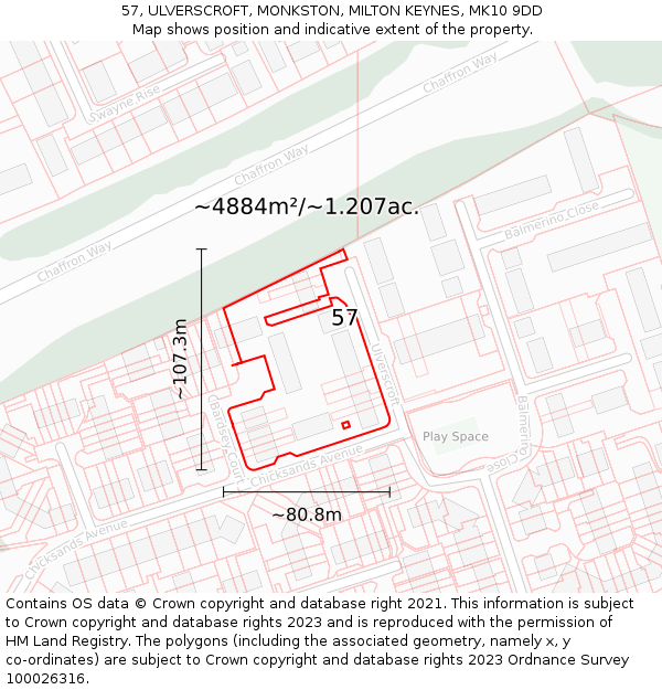 57, ULVERSCROFT, MONKSTON, MILTON KEYNES, MK10 9DD: Plot and title map