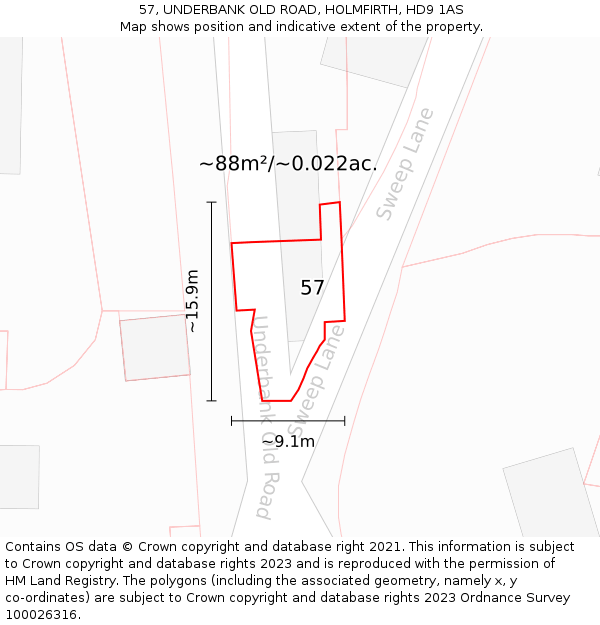57, UNDERBANK OLD ROAD, HOLMFIRTH, HD9 1AS: Plot and title map